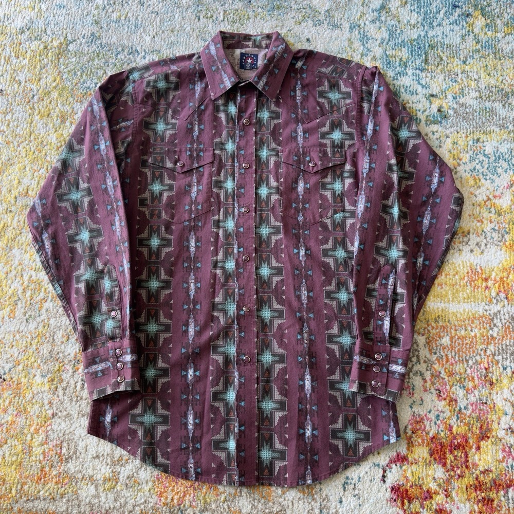 Vintage Panhandle Slim Aztec Western Snap Button Shirt Medium